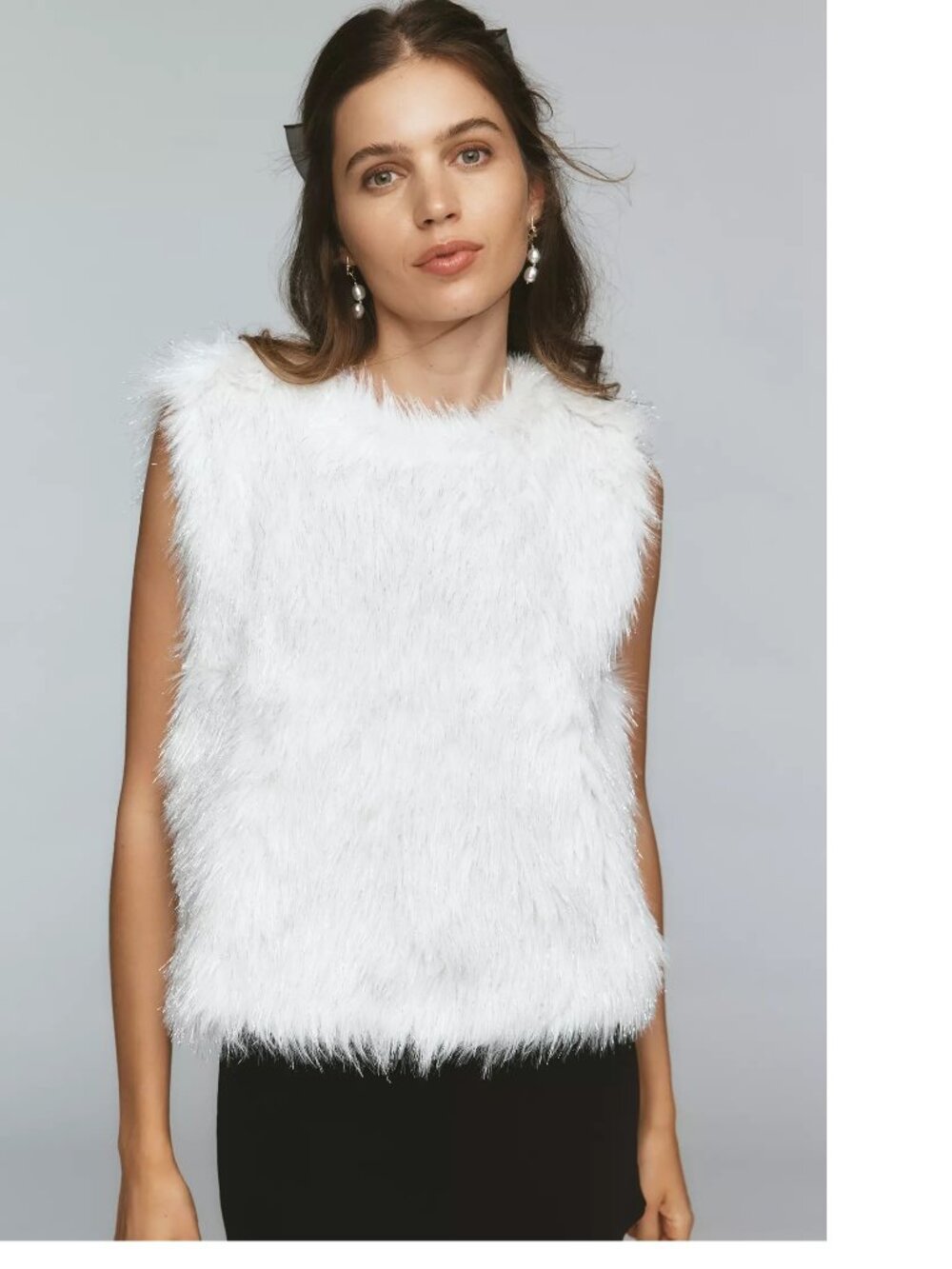 Anthropologie Maeve Shimmered Faux Fur Sleeveless Mock-Neck Top XL new with tag